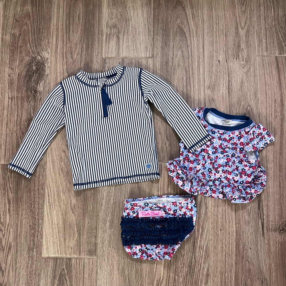 Ruffle Butts Patriotic Floral Swim Set Bundle